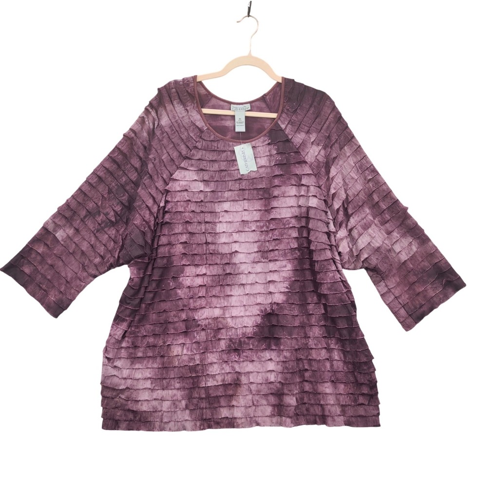 Catherines Women Whimsigoth Ruffle Tiered Blouse 4X Purple Tie Dye Mesh Top NEW